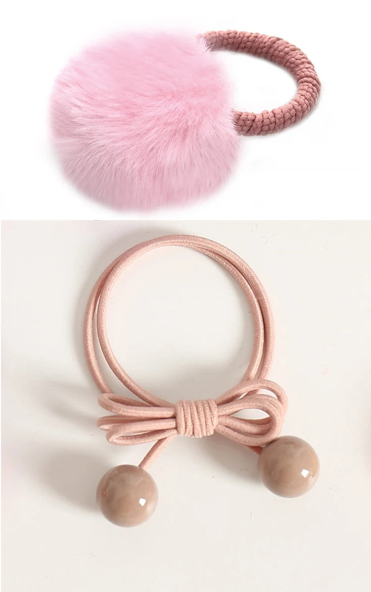 Pink Elastic Hair Bands Cute Rabbit Round Beads Heart Strawberry Rubber Band For Baby Girls Children Women Hair Accessories Gift