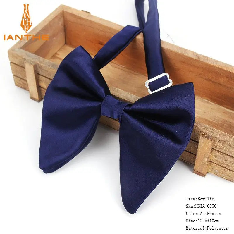 Men's Fashion Suits Bow Tie Women Classic Big Bowtie For Man Wedding Bowknot Adult Mens Bowties Cravats Uniform Solid Black Tie