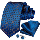 DiBanGu 8cm Blue Plaid Paisley Dot 100% Silk Men Tie Business Formal Wedding Party Necktie Hanky Cufflinks Set Mens Ties Gift