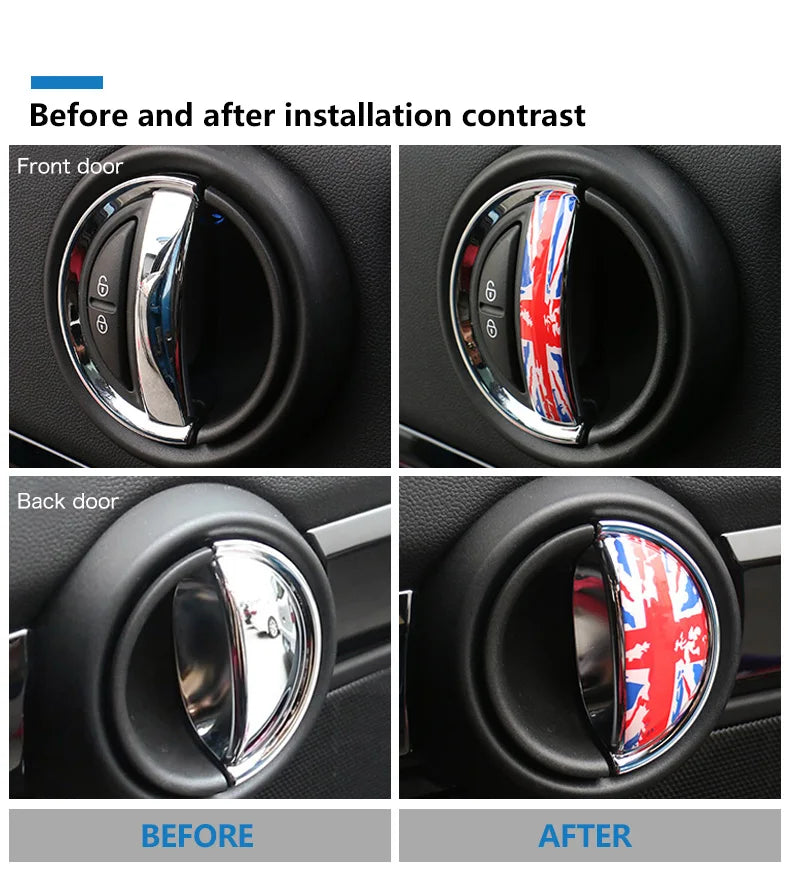 AMBERMILE 4pcs for Mini Cooper F55 F54 F60 Countryman Accessories Car Interior Front Rear Door Handle Sticker Covers Decoration