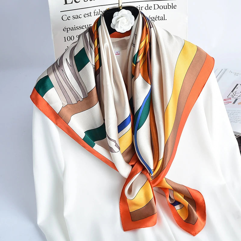 Women 100% Real Silk Square Scarf for Gift Hangzhou Pure Silk Neckscarf Wraps Christmas Day Present Square Silk Scarves Bandanas