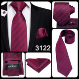 Hi-Tie Mens Gift Tie Set Red Wine Burgundy Paisley Silk Wedding Tie For Men Fashion Design Quality Hanky Cufflink Dropshipping