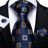 DiBanGu 8cm Blue Plaid Paisley Dot 100% Silk Men Tie Business Formal Wedding Party Necktie Hanky Cufflinks Set Mens Ties Gift