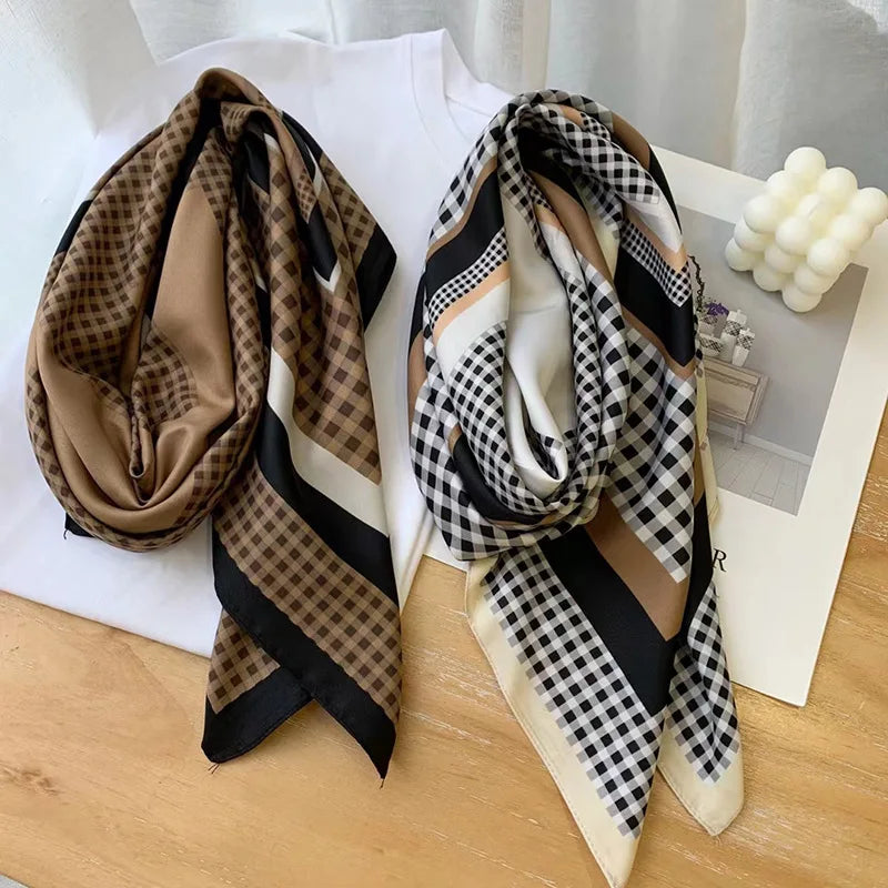 Female Foulard fashion Silk Square Scarf For Women 90*90cm Neck Hair Tie Band Designer Soft Neckerchief Hijab foulard en soie