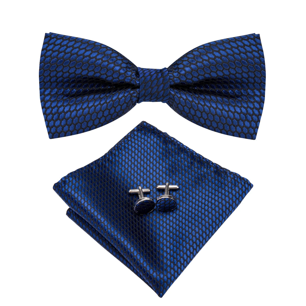 Dropshipping Solid Silk Mens Bow Tie Hanky Cufflinks Set Pre-tied Butterfly Knot Bowtie Wholesale for Male Wedding Business