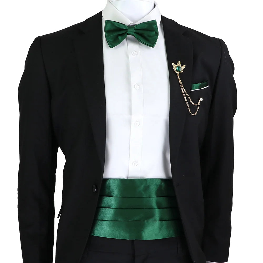 New Fashion Mens Cummerbund Bow Tie Brooch Set Black Red Blue   Waist Seal For Formal Tuxedo Business Suit Dinner Accessories