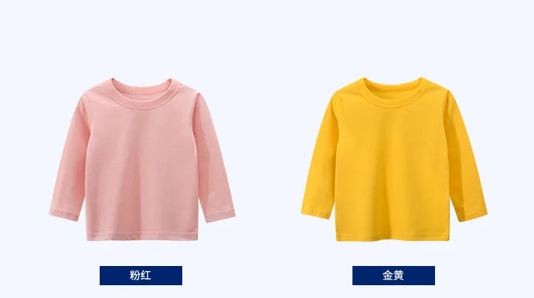 7 Colours Children's T-shirt Cotton Long Sleeve Solid Colour Base Coat Leisure Wear Boys Girls Tops Kids Clothes