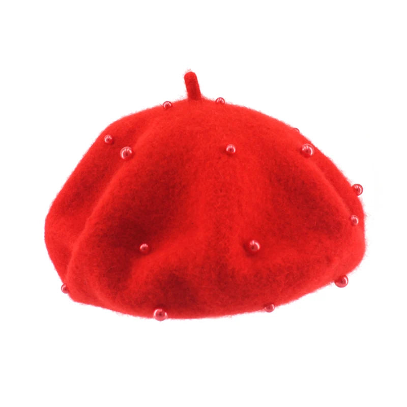 Wool Kids Winter Hat for Girls Retro Baby Beret Hats with Pearls Autumn Winter Kids Cap for Children Accessories 2-6Y