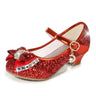 Princess Kids Leather Shoes for Girls Flower Casual Glitter Children High Heel Girls Shoes Butterfly Knot Blue Pink Silver