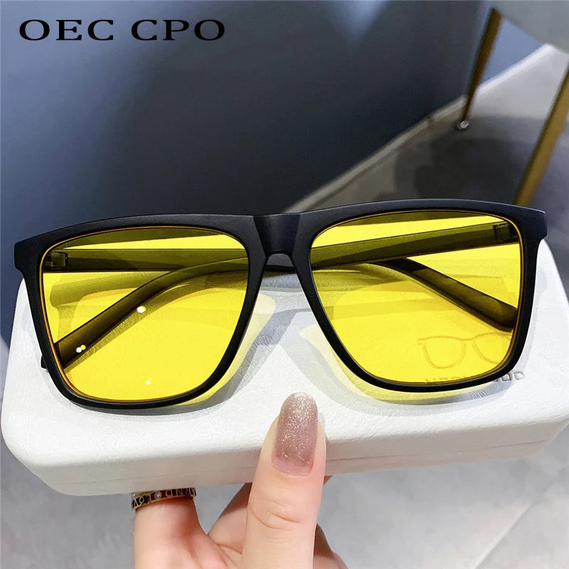 OEC CPO Square Men Sunglasses Big Frame Sunglasses Women Fashion Yellow Lens Sun Glasses Female Drive Beach Eyewear uv400 Glass
