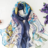 Women Foulard Bandana Elegant Gradient Color Life Tree Flower Chiffon Georgette Scarf Long Shawl Summer Multiple Colour