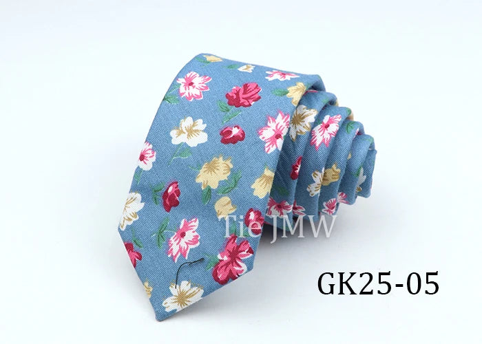 New Men's Floral Neck Ties Casual Cotton Slim Tie Skinny Wedding Party Suit Collar Flower Neckties Gravata Accessories Gift