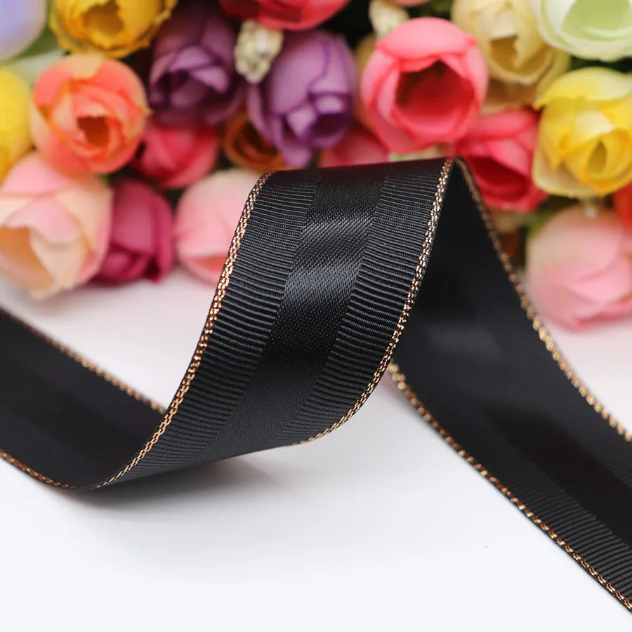 5 yards/lot 10mm/25mm/38mm glitter rose gold edge grosgrain and satin ribbons gift packaging DIY handmade materials YM18011301