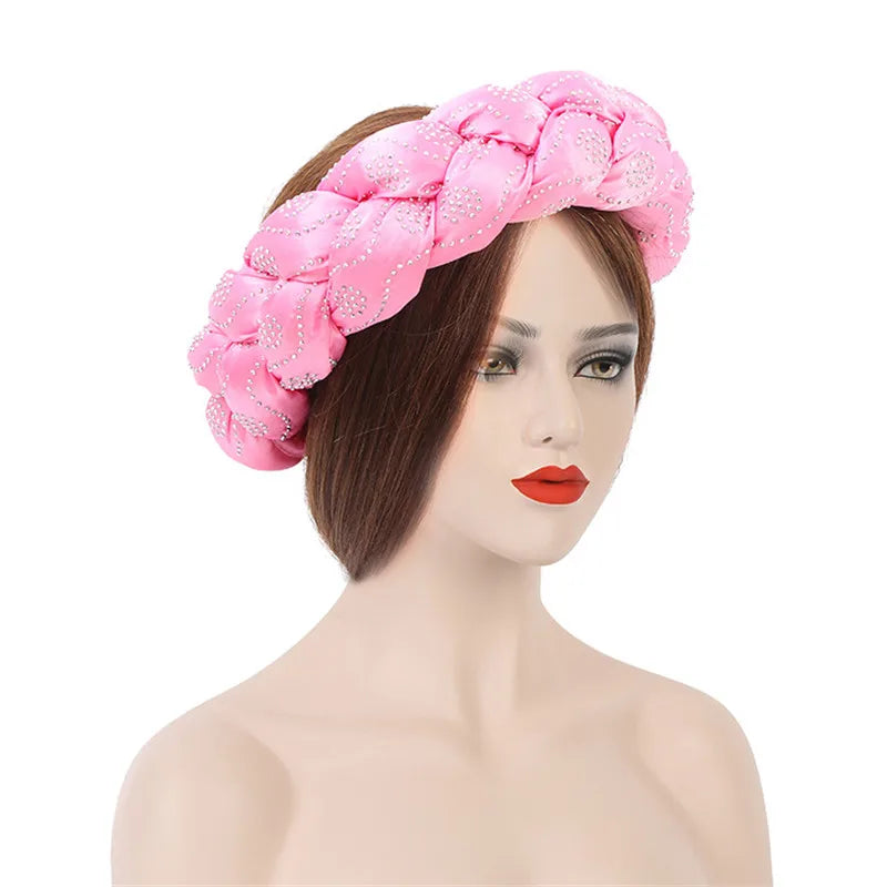 Latest Exaggerated Satin Twist Braids Headband Handmade African Headtie Nigerian Wedding Gele Women Turbans Ladies Head Wraps