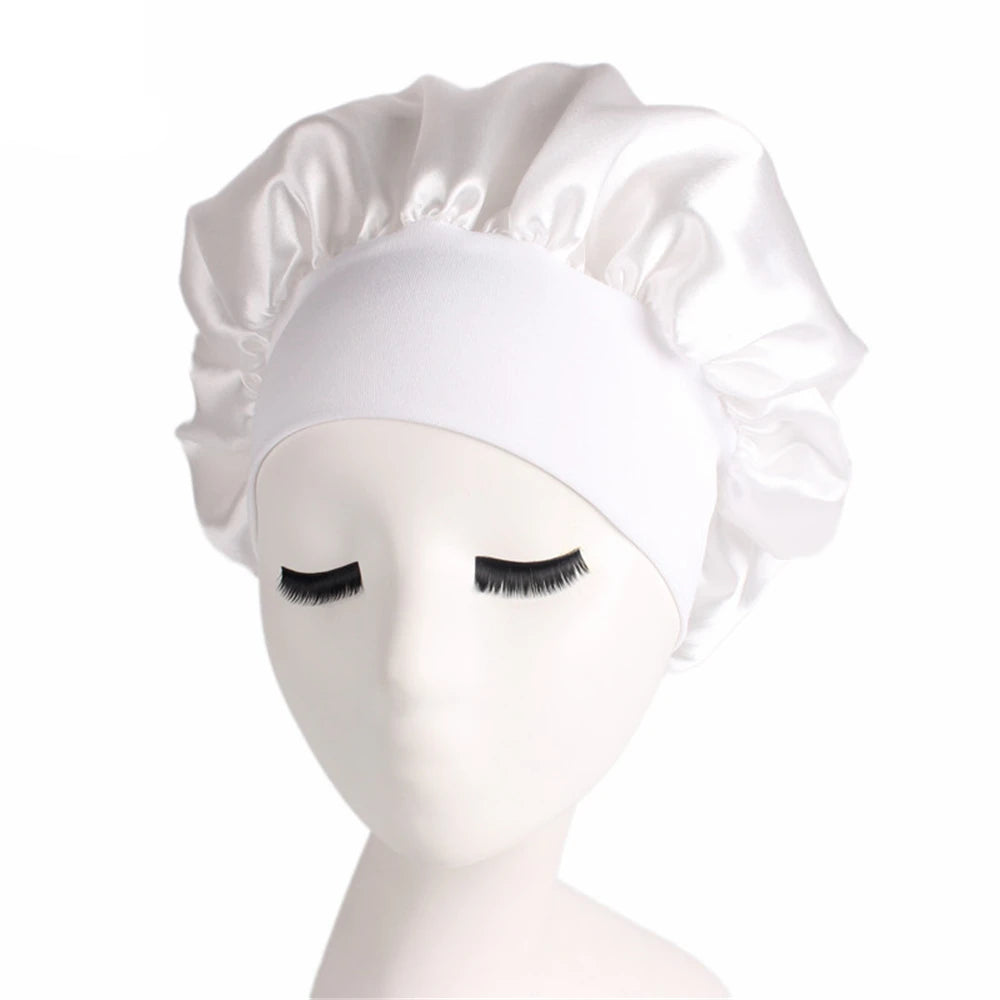 Newly Women's Satin Solid Sleeping Hat Night Hair Care Bonnet Nightcap For Women Men Unisex Cap