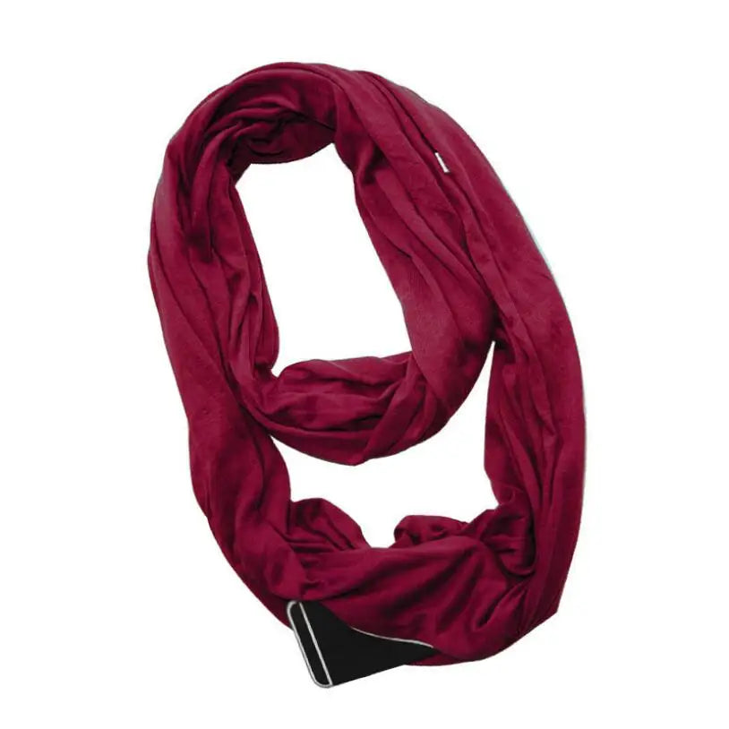 180CM women zipper pocket scarf infinity scarf solid color woman storage item scarf bib ring scarves warm sweat cloth travel