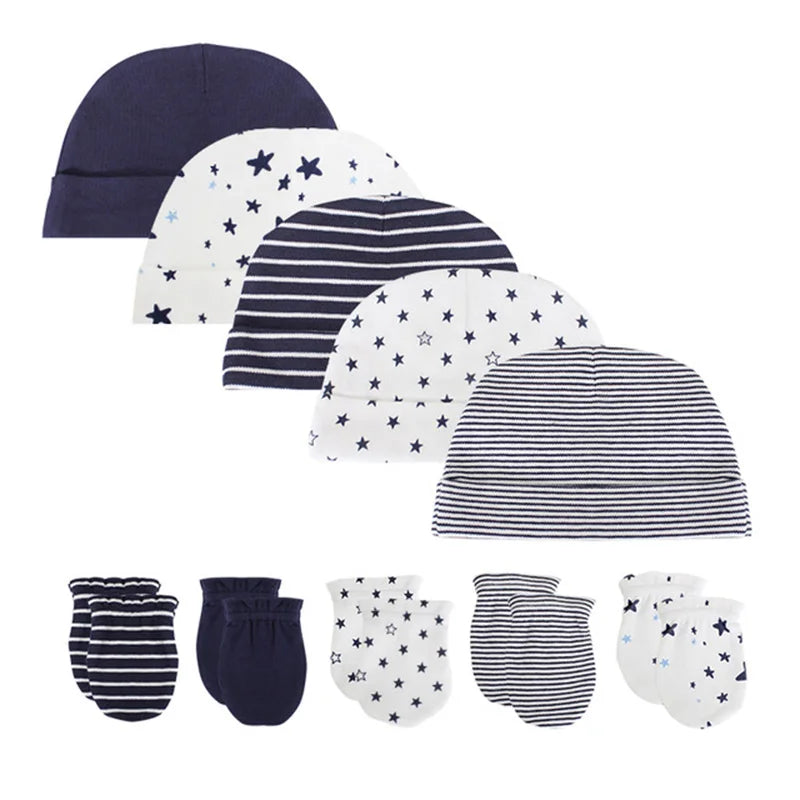 2022 Unisex Baby Hats+Gloves Headwear Cotton Solid Newborn Nightcap Fitted Baby Boys Girls Sets Print Cartoon Baby Accessories
