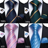 Fashion Striped Tie For Men Red Wine White Silk Wedding Tie Hanky Cufflink Gift Tie Set DiBanGu Novelty Design Business MJ-7337