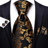 Hi-Tie Elegant Mens Necktie Black Gold Striped Paisley Silk Wedding Nicktie For Men Hanky Cufflinks Business Party Dropshipping