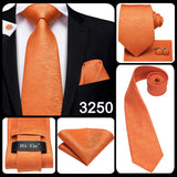 Hi-Tie Men's Tie Set Orange Black Paisley Silk Wedding Ties For Men New Fashion Design Quality Hanky Cufflinks Set Dropshipping