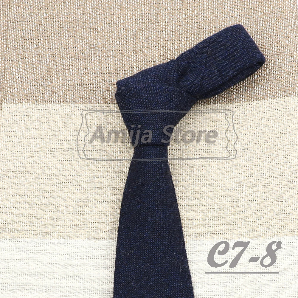 High Quality 100% Wool Tie Slim Solid Red Yellow Blue Ties Handmade Casual Fashion Men Woven Skinny Necktie For Wedding Party