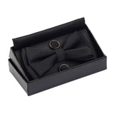 Solid Bow Tie Set Different Size Up and Down Men's Plain Bowtie Handkerchief Cufflinks Gift Box Set For Men Wedding Fashion Ties