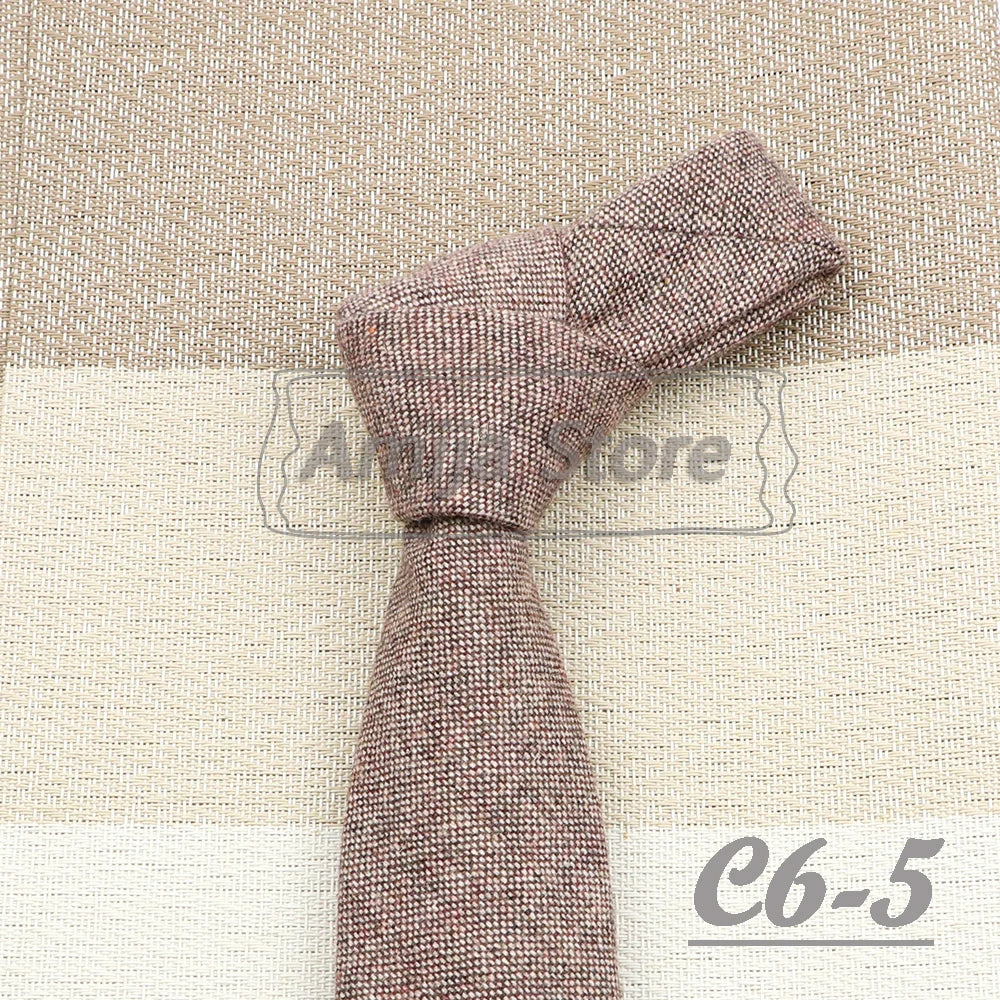 High Quality 100% Wool Tie Slim Solid Red Yellow Blue Ties Handmade Casual Fashion Men Woven Skinny Necktie For Wedding Party