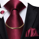 Hi-Tie Business Black Luxury Plaid Mens Tie Silk Neckties  Fashion Tie Chain Hanky Cufflinks Set Design Gift For Men Wedding