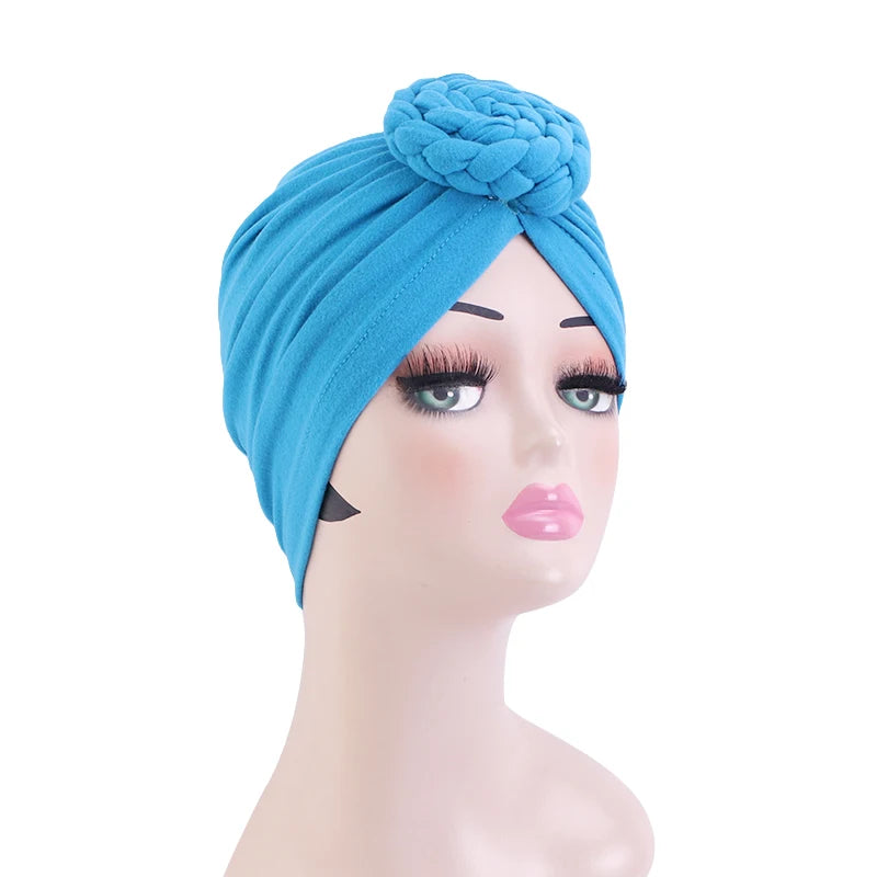 New Women cotton top knotted turban hat bonnet Hijab chemo cap headbands Female Muslim Hat Head Cover Night Cap Hair Accessories