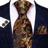 Hi-Tie Luxury Gold Orange Striped Paisley Silk Wedding Tie For Men Hanky Cufflink Gift Mens Necktie Business Party Dropshipping