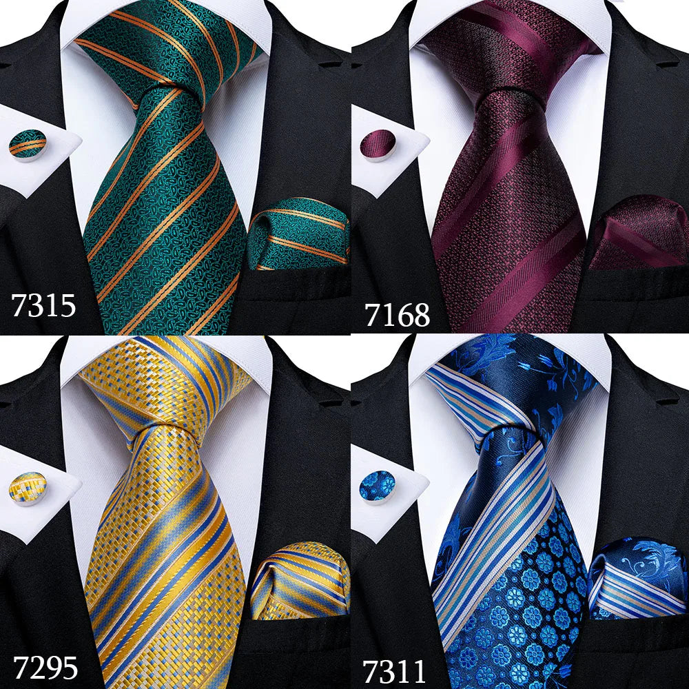 Fashion Striped Tie For Men Red Wine White Silk Wedding Tie Hanky Cufflink Gift Tie Set DiBanGu Novelty Design Business MJ-7337