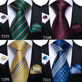 Fashion Striped Tie For Men Red Wine White Silk Wedding Tie Hanky Cufflink Gift Tie Set DiBanGu Novelty Design Business MJ-7337