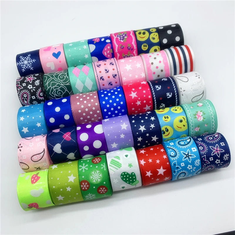 10mm 25mm 10yards Mix Grosgrain Ribbon Printed Ribbons Polyester Ribbon For Wedding Christmas Decoration DIY Sewing Fabric