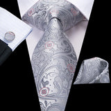 Hi-Tie Luxury Floral Paisley Ties for Men Male Desigenr Red Green Snow Ties for Christmas Adult Silk Tie Hanky Cufflinks Tie Set