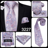 Hi-Tie Men's Tie Set Gold Paisley 100% Silk 8.5cm Wedding Ties For Men New Fashion Design Hanky Cufflinks Set Quality Necktie