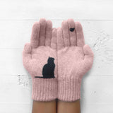 Winter Gloves for Men Women Teens Cute Cat and Bird Printed Thermal Knitted Gloves, Windproof Winter Warm Mittens Glove Soft