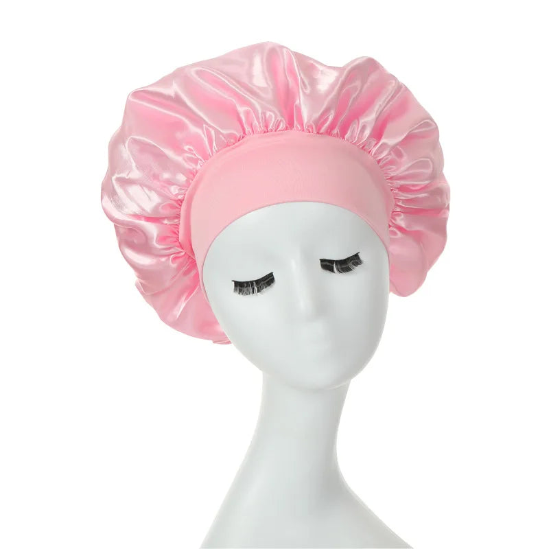 Women Satin Bonnet Spandex Wide Stretchy Band Bonnet Satin Cheveux Nuit Silk Sleeping Night Cap Bonnets for Women