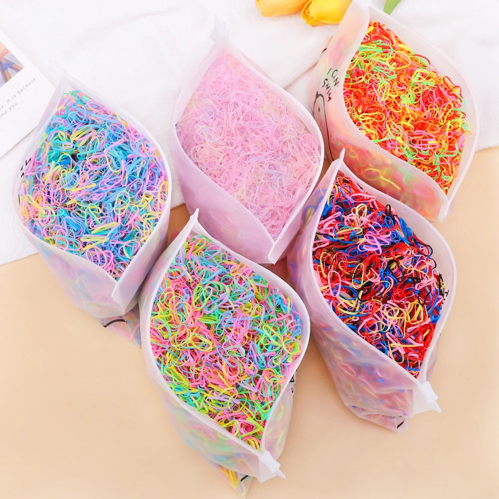 500/1000/2000pcs Girls Black Disposable Rubber Band Hair Ties Headband Children Ponytail Holder Bands Kids Hair Accessories