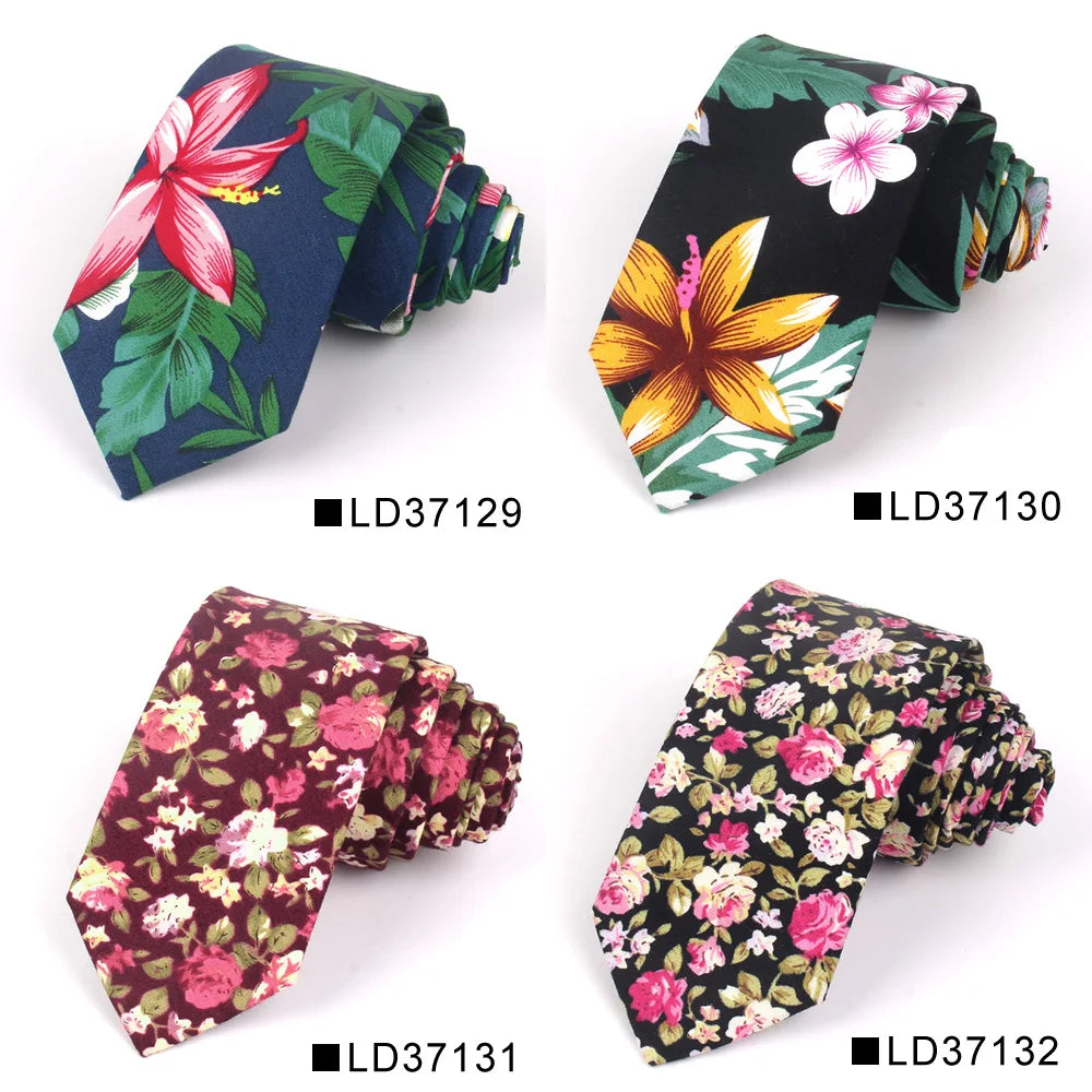 New Floral Tie For Men Women Skinny Cotton Neck Tie For Wedding Casual Mens Neckties Classic Suits Flower Print Neck Ties Cravat