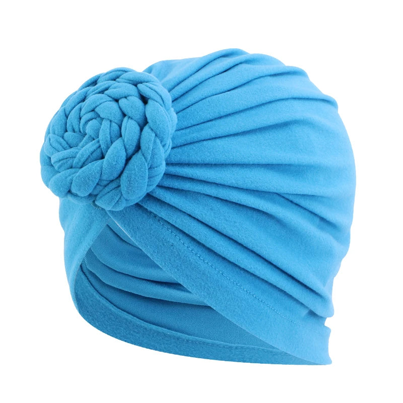 New Women cotton top knotted turban hat bonnet Hijab chemo cap headbands Female Muslim Hat Head Cover Night Cap Hair Accessories