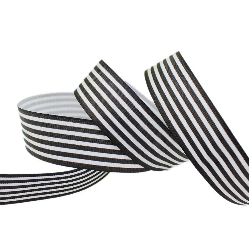 (20 yards/lot) 1'' (25mm) Black and White Stripe grosgrain ribbon printed gift wrap decoration ribbons