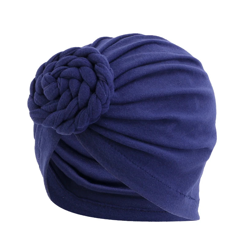 New Women cotton top knotted turban hat bonnet Hijab chemo cap headbands Female Muslim Hat Head Cover Night Cap Hair Accessories