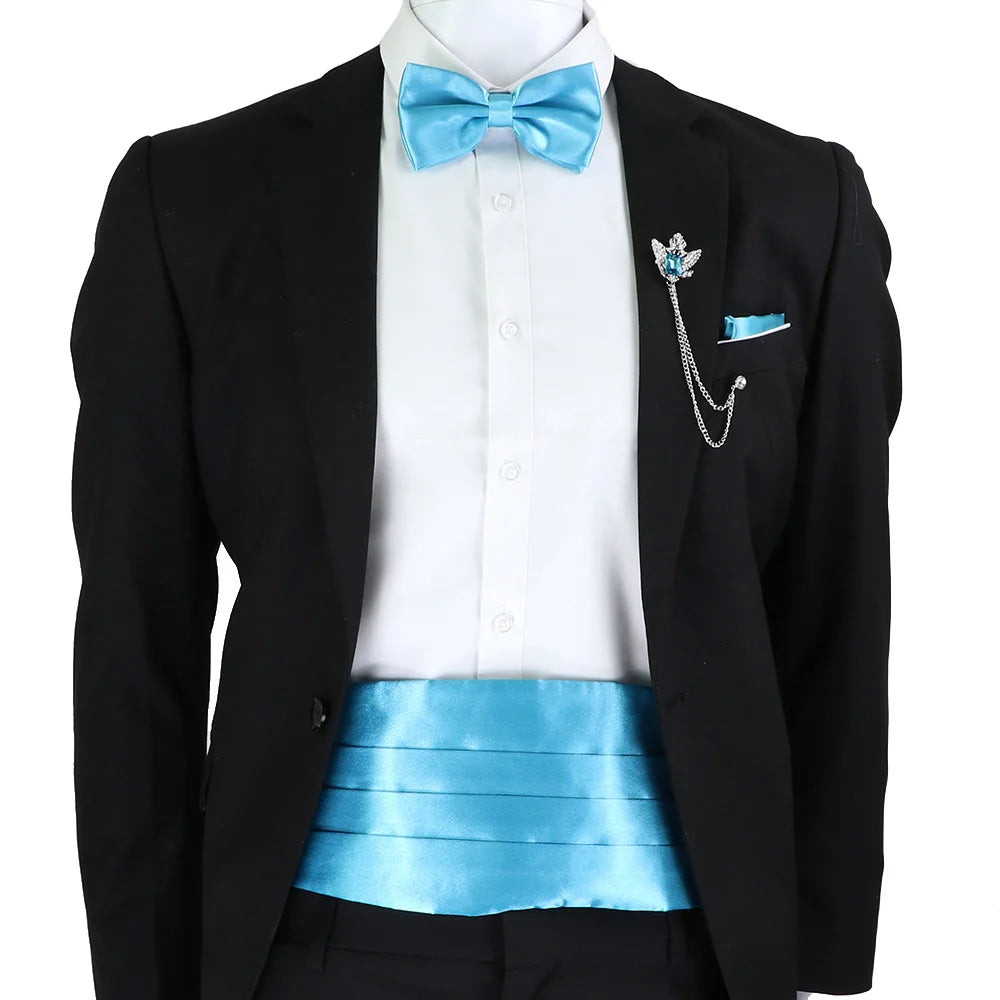 New Fashion Mens Cummerbund Bow Tie Brooch Set Black Red Blue   Waist Seal For Formal Tuxedo Business Suit Dinner Accessories
