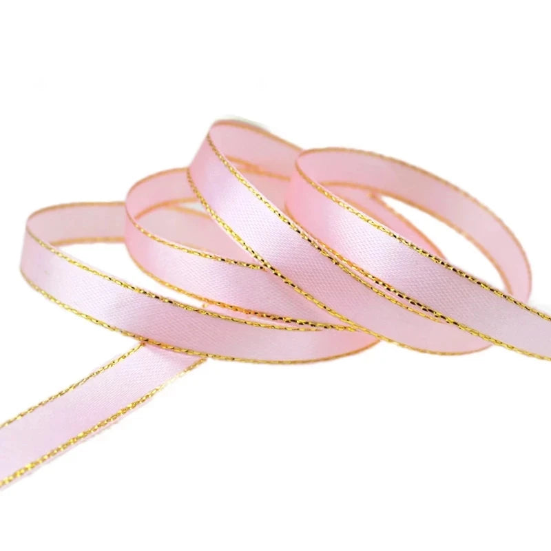 (25 yards/roll) 6mm Gold Edged Single Face Satin Ribbon Wholesale Gift Packing Christmas Decoration Manual DIY Ribbons Fabric