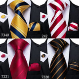 Fashion Striped Tie For Men Red Wine White Silk Wedding Tie Hanky Cufflink Gift Tie Set DiBanGu Novelty Design Business MJ-7337