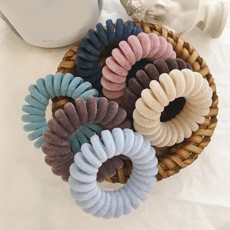 2/5 Pcs Elastic Knit Telephone Wire Hair Bands Girl Woman Hair Accessories Rubber Band Headwear Rope Spiral Shape Hair Ties New