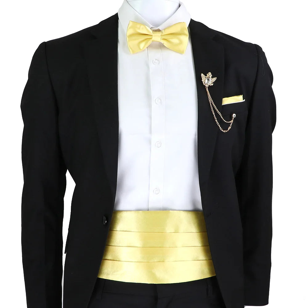 New Fashion Mens Cummerbund Bow Tie Brooch Set Black Red Blue   Waist Seal For Formal Tuxedo Business Suit Dinner Accessories