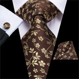 Hi-Tie Luxury Floral Paisley Ties for Men Male Desigenr Red Green Snow Ties for Christmas Adult Silk Tie Hanky Cufflinks Tie Set