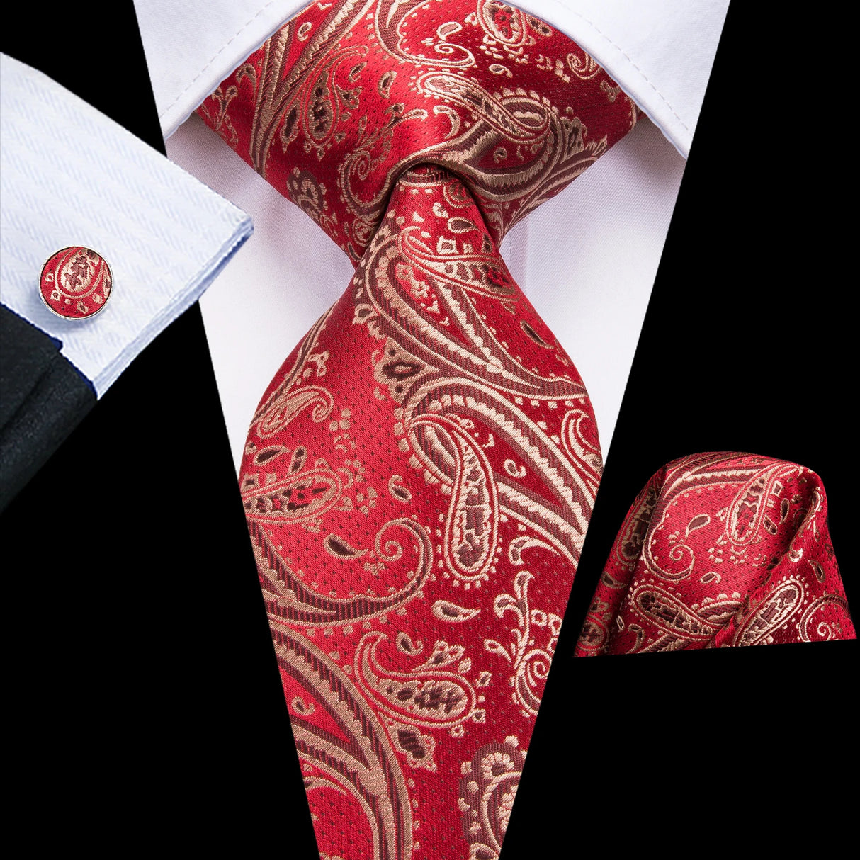 Hi-Tie Mens Gift Tie Set Red Wine Burgundy Paisley Silk Wedding Tie For Men Fashion Design Quality Hanky Cufflink Dropshipping