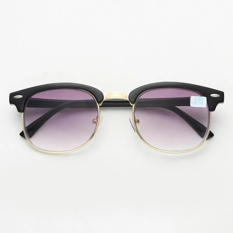 Men Women Students Myopia Sunglasses Metal Half Frame Nearsighted Gray Lens Glasses -0.5 -1 -1.5 -2 -2.5 -3 -3.5 -4 -4.5 -5 -6
